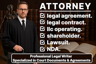 draft legal agreements, contracts, nda, llc operating, shareholder agreements