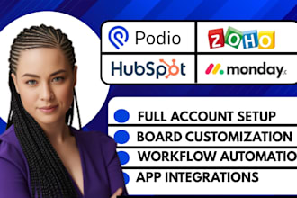 set up hubspot automation, monday and podio CRM forms, task automations,