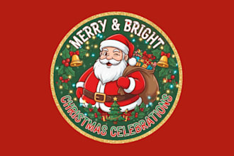 create festive christmas logo badges and holiday t shirt designs
