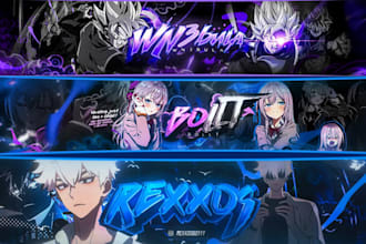 design anime banner, youtube banner, anime banner design for vtuber and twitch