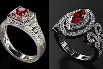 design 3d custom jewelrycad, engagement ring cad design and production ready stl