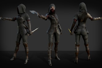 do realistic 3d character modeling uv texture rigging game assets in blender ma