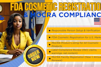 provide fda cosmetic registration, and mocra compliance