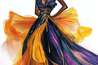 draw a fashion illustration, portrait, sketch