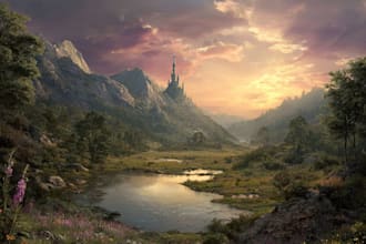 create stunning fantasy landscape, background illustration