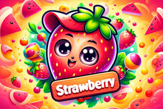 design strawberry character mascot logo with express delivery