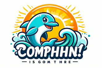 design cartoon dolphin surfer set logo with free source file