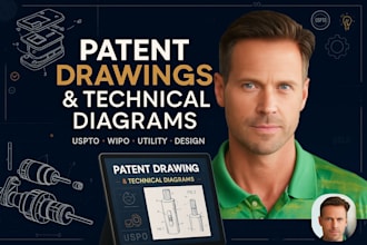 create patent drawings, technical diagrams for uspto, wipo, international filing