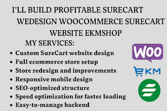 build a profitable surecart website redesign woocommerce and create ekmshop site