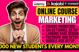 do udemy online course promotion, kajabi thinkific and teachable marketing