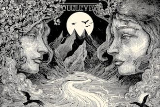 draw dark art illustration with engraving style
