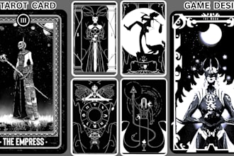 design dark art tarot cards, oracle decks, custom spiritual card illustration