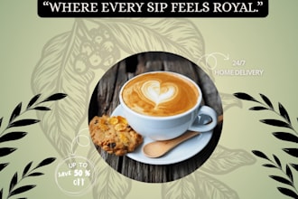 design premium coffee shop posters, café flyers, menu ads and social media
