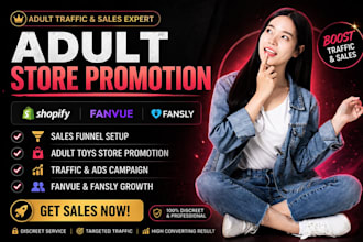 do adult shopify store promotion, fanvue page, adult toys, adult web promotion
