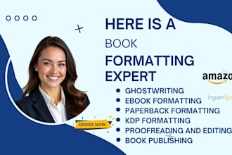do book formatting, kindle ebook formatting and paperback formatting for KDP