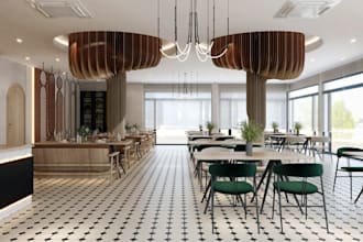 upgrade 3dluxury restaurant, wooden accents, dining space,cgi biophilic interior