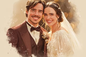 draw couple portrait for wedding illustration