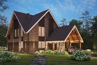 make 2d, 3d landscape design, outdoor space, patio, porch render, pavilion
