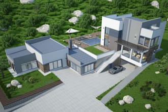 3d landscape design,patio,pavilion,pergola,gazebo, porch, with realistic render