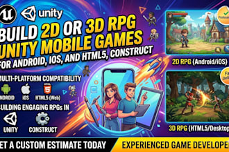 build 2d or 3d rpg unity mobile games for android, ios, and HTML5, construct