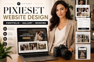 design a professional pixieset photography website with booking and portfolio