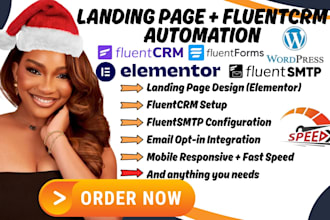 design a high converting wordpress landing page and set up fluentcrm automation