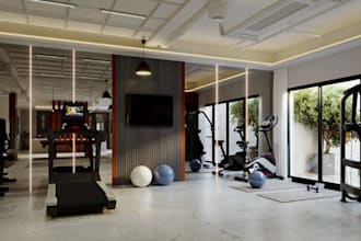 remodel basement game room, 3d recreation center design, gym interior rendering