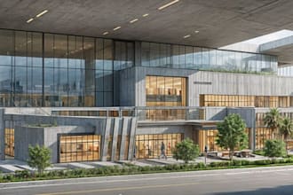 restyle 3d commercial space,hall reception counterm,urban landscape,meeting room