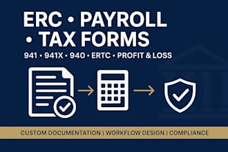prepare erc, ertc credit paperwork, 941 q1 q2 q3 q4 941x, 940, p and l