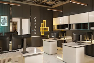 renew 3d luxury office interior, space planning,coworking space layout rendering