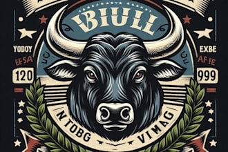 design high quality bull vintage logo with t shirt design