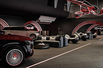 remodel dealership interior, car showroom render, automotive retail space design