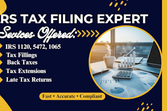 do irs 1120, 5472,1065 tax filings, late tax returns, back taxes, tax extensions