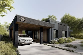 render 3d house facade,wooden facade design, luxury modern villa,terrace deck