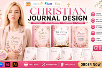 design christian journal prayer bible study, daily devotion workbook planner kdp