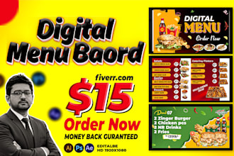 do professional digital menu board design or animated digital menu board