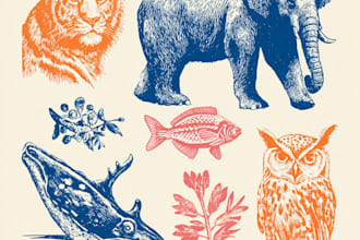 create animal linocut tshirt design for brands