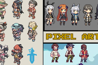 create 8bit 16bit pixel art animation 2d pixel character design sprites assets