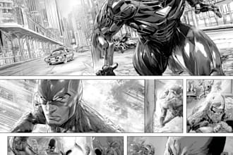 draw action page superhero comic page comic book comic art as a comic artist