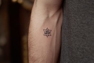 create a small, minimalistic, fine line spiritual tattoo