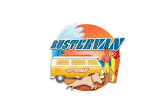 do mascot buster vans logo with a camper van and surfboard