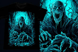 do custom scary, dark art horror tshirt design