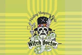 design a bright bold skull logo for witch doctor