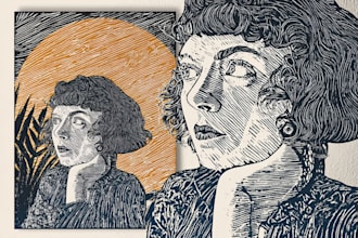 draw a portrait drawing in linocut illustration
