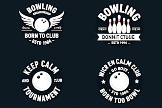 design realistic monochrome bowling set logo
