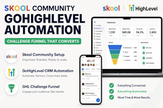 setup skool online community, gohighlevel CRM automation, ghl challenge funnel