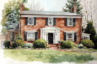 paint a watercolor house portrait or city space illustration