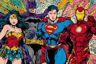 illustrate a superhero pop art portraits