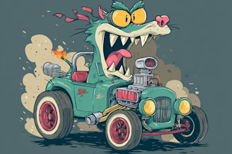draw cartoon car monster rat fink style tshirt illustration