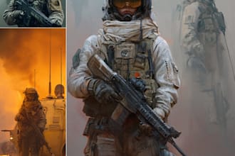 create realistic military, war, or sci fi illustrations